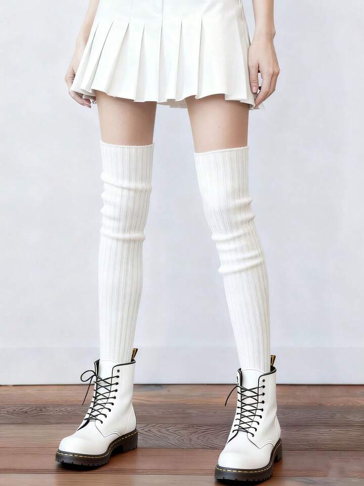 Goth 1 Pair Of Over-Knee Knitted Socks, Warm Stacking Socks, Daily Versatile Basic White Leg Covers 2 Goth 1 Pair Of Over-Knee Knitted Socks, Warm Stacking Socks, Daily Versatile Basic White Leg Covers
