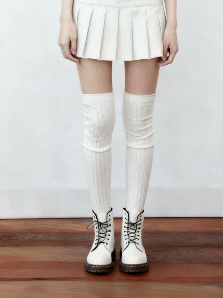 Goth 1 Pair Of Over-Knee Knitted Socks, Warm Stacking Socks, Daily Versatile Basic White Leg Covers 3 Goth 1 Pair Of Over-Knee Knitted Socks, Warm Stacking Socks, Daily Versatile Basic White Leg Covers