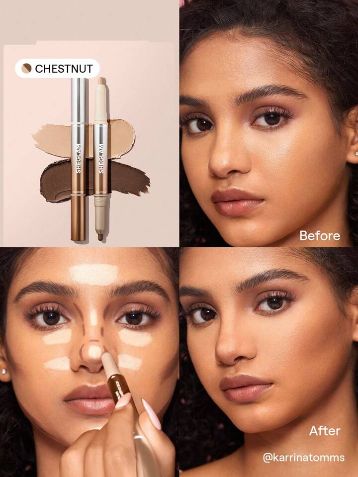 Fine Line 2-In-1 Nose Contour & Highlight Pen-Chestnut 2-Color Contour Stick Non-Greasy Long Lasting Natural Highlighter Dual-Use Multi-Use Sculpt Smoothes Fine Lines Creamy Contour Brand Beauty Makeup Face Paint Cosmetic For Women Girls Perfect For Winter Spring Ideal For Y2K Fancy Fashion Suitable For Birthday Gift Party Ready Best Color
