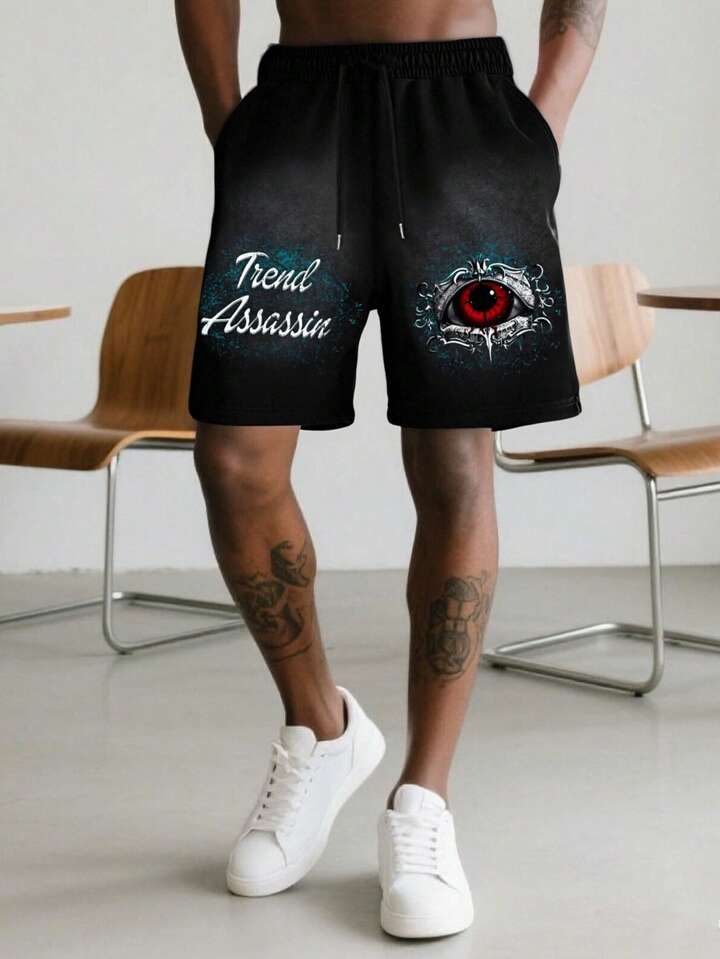Street Life Goth Men's Eye Printed Casual Snowflake Print Shorts, Halloween