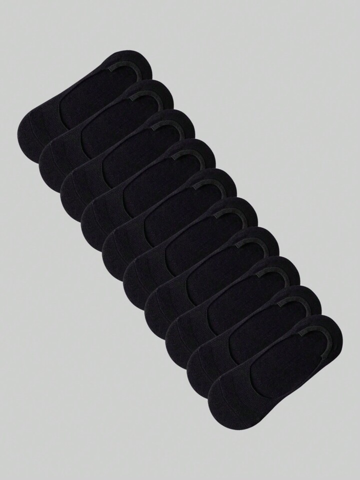 10pairs/Set Women's Summer Black Invisible Socks For Sports And Travel