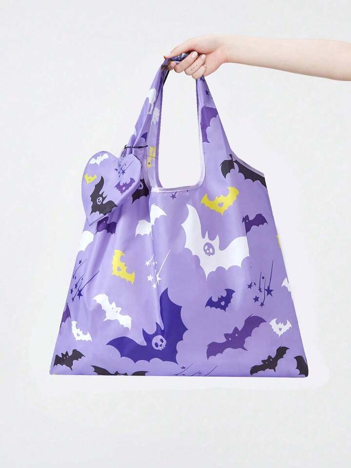 Grunge Punk Contrast Color Bat & Star Pattern Large Capacity Foldable Tote Bag With Coin Purse 6 Grunge Punk Contrast Color Bat & Star Pattern Large Capacity Foldable Tote Bag With Coin Purse