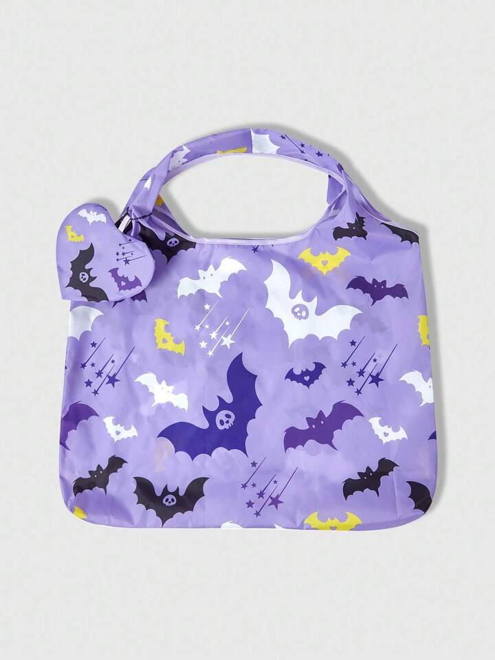 Grunge Punk Contrast Color Bat & Star Pattern Large Capacity Foldable Tote Bag With Coin Purse 7 Grunge Punk Contrast Color Bat & Star Pattern Large Capacity Foldable Tote Bag With Coin Purse