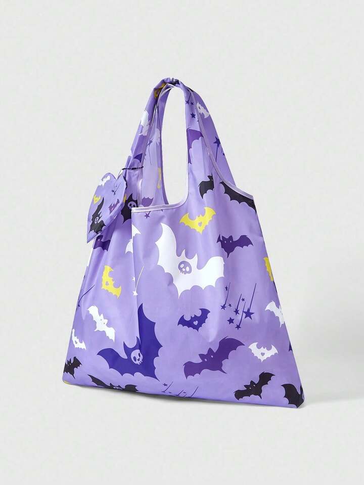 Grunge Punk Contrast Color Bat & Star Pattern Large Capacity Foldable Tote Bag With Coin Purse 8 Grunge Punk Contrast Color Bat & Star Pattern Large Capacity Foldable Tote Bag With Coin Purse