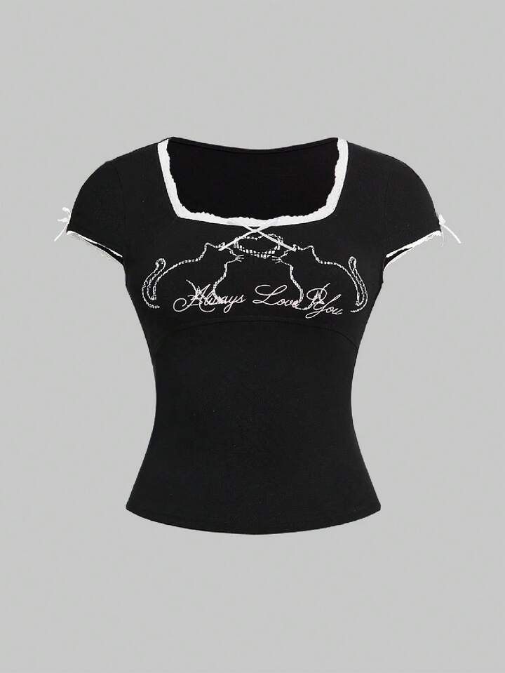 Kawaii Y2K Sexy Cute Cat Print Fitted Crop Top