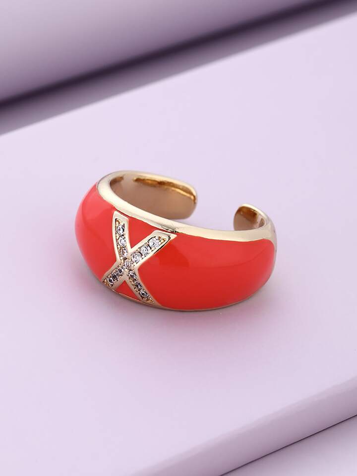 Rhinestone Letter Graphic Ring
