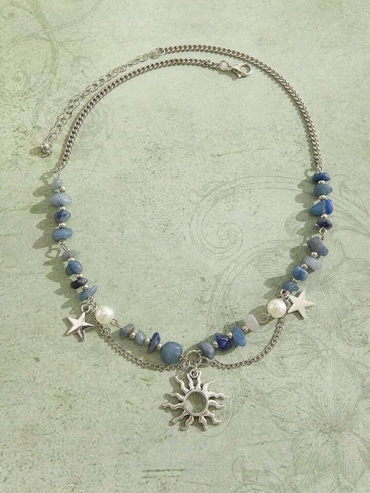 Fairycore 1pc Fashion Sun & Star Decor Beaded Necklace For Women For Daily Decoration