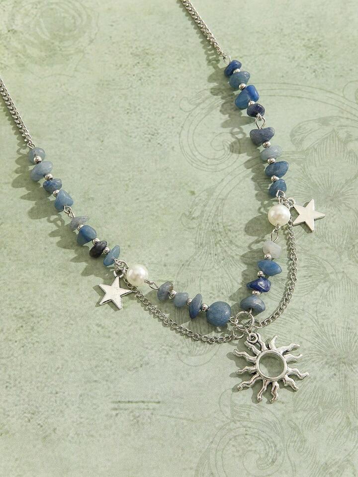 Fairycore 1pc Fashion Sun & Star Decor Beaded Necklace For Women For Daily Decoration
