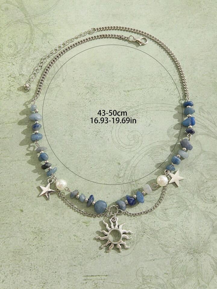 Fairycore 1pc Fashion Sun & Star Decor Beaded Necklace For Women For Daily Decoration