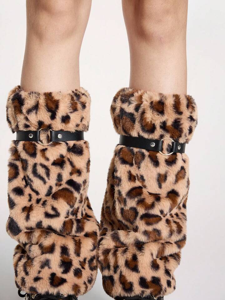 Grunge Punk 1pair Leopard Print Stylish And Warm Leg Warmers For Women