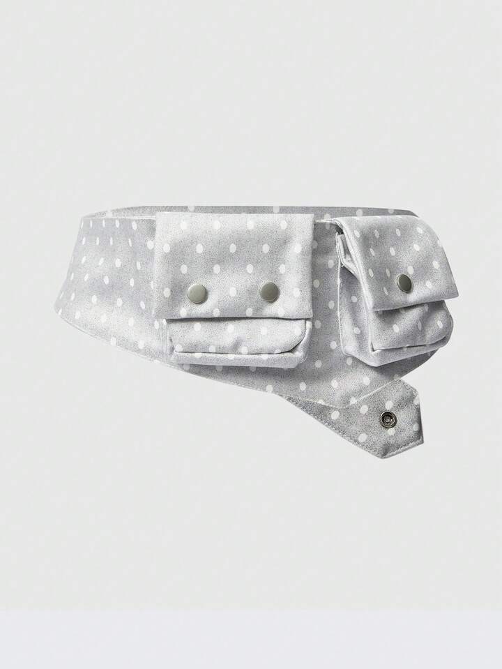 Anime Retro Black & White Polka Dot Print Pocket Waist Bag With Adjustable Width Belt, Fashion Versatile Accessory Combo For Commuting