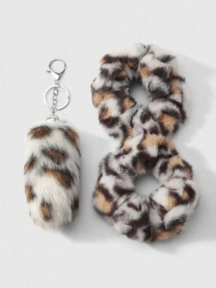 Kawaii 2pcs/Set Chic Vintage Leopard Print Fluffy Scrunchies, Korean Style & Sophisticated, Suitable For Women Daily Wear, Holiday Gift Hair Ties Ponytail Holders Hair Elastics Hair Rope