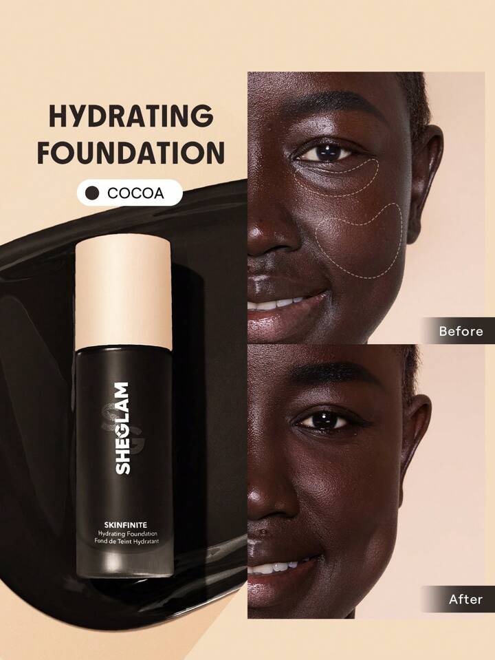Skinfinite Hydrating Foundation-Cocoa Long Lasting Full Cover Non-Fading Flawless Foundation Hydrating Full Coverage Invisible Pore Concealer Non-Fading Long Lasting Poreless Flawless Non-Greasy Liquid Foundation Weightless Soft Foundation Brand Beauty Makeup Face Paint Cosmetic For Women Girls Perfect For Winter Spring Ideal For Y2K Fancy Fashion Suitable For Birthday Gift Party Ready Best Color