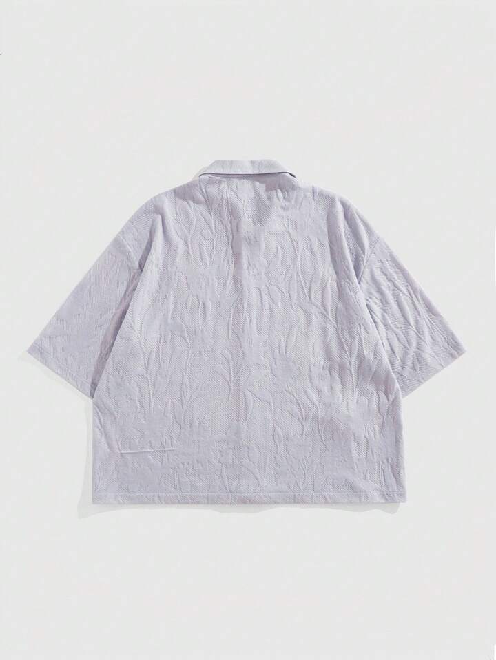 Casual Men's Single-Breasted Flower & Sunflower Embroidered Short Sleeve Shirt