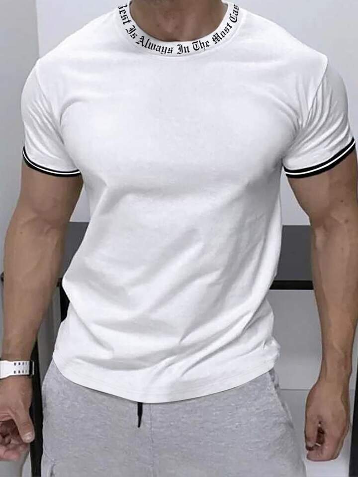 Guys Slogan Graphic Mock Neck Tee