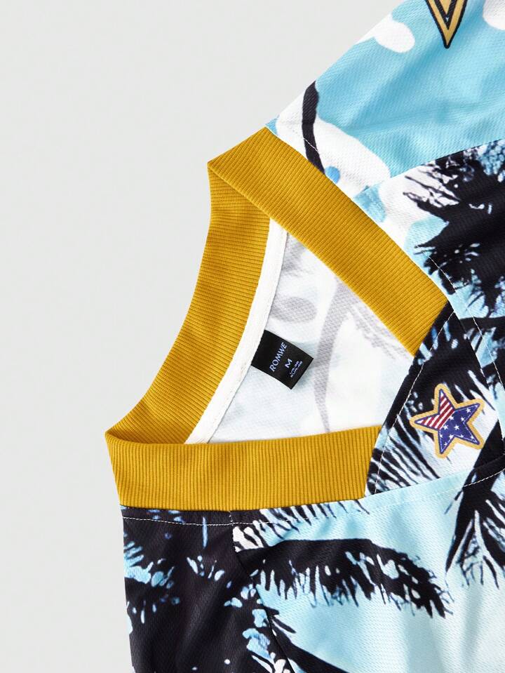 2pcs Jersey Solid Color Patchwork Men Short Sleeve Casual T-Shirt And Shorts Set For Summer, Vacation