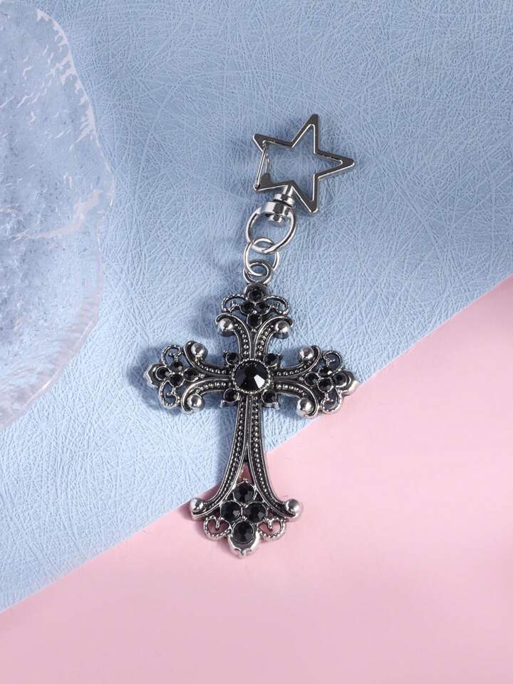 1pc Dark Gothic Style Cross Shaped Bag Charm, Halloween
