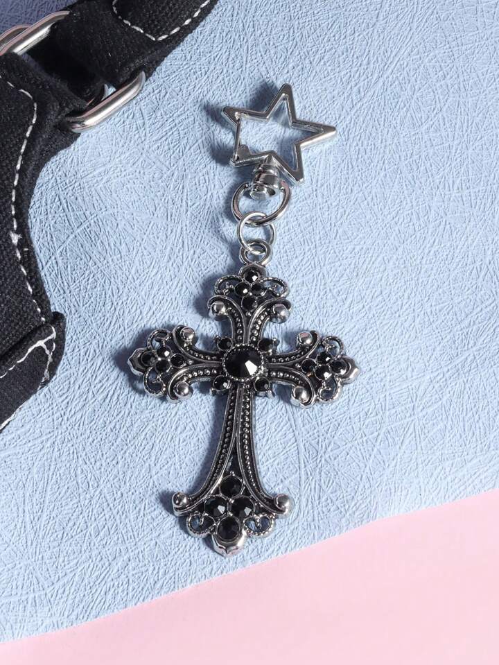 1pc Dark Gothic Style Cross Shaped Bag Charm, Halloween
