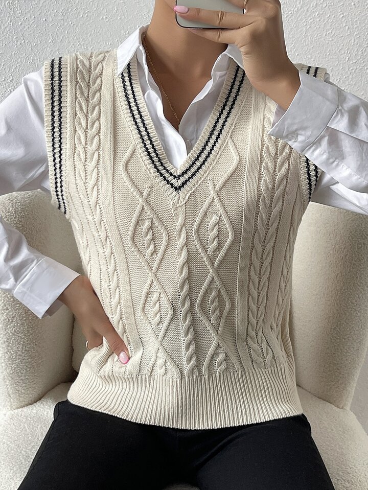 Casual Colorblock Striped Knit Vest, Autumn