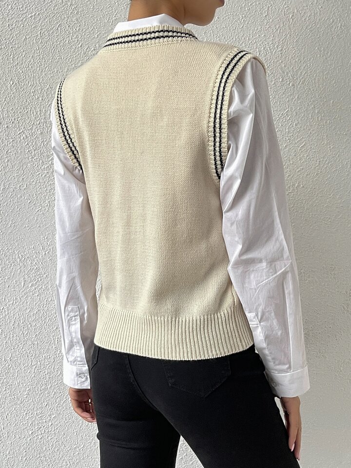 Casual Colorblock Striped Knit Vest, Autumn