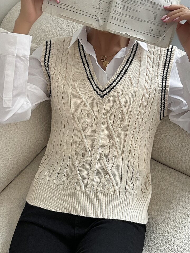 Casual Colorblock Striped Knit Vest, Autumn