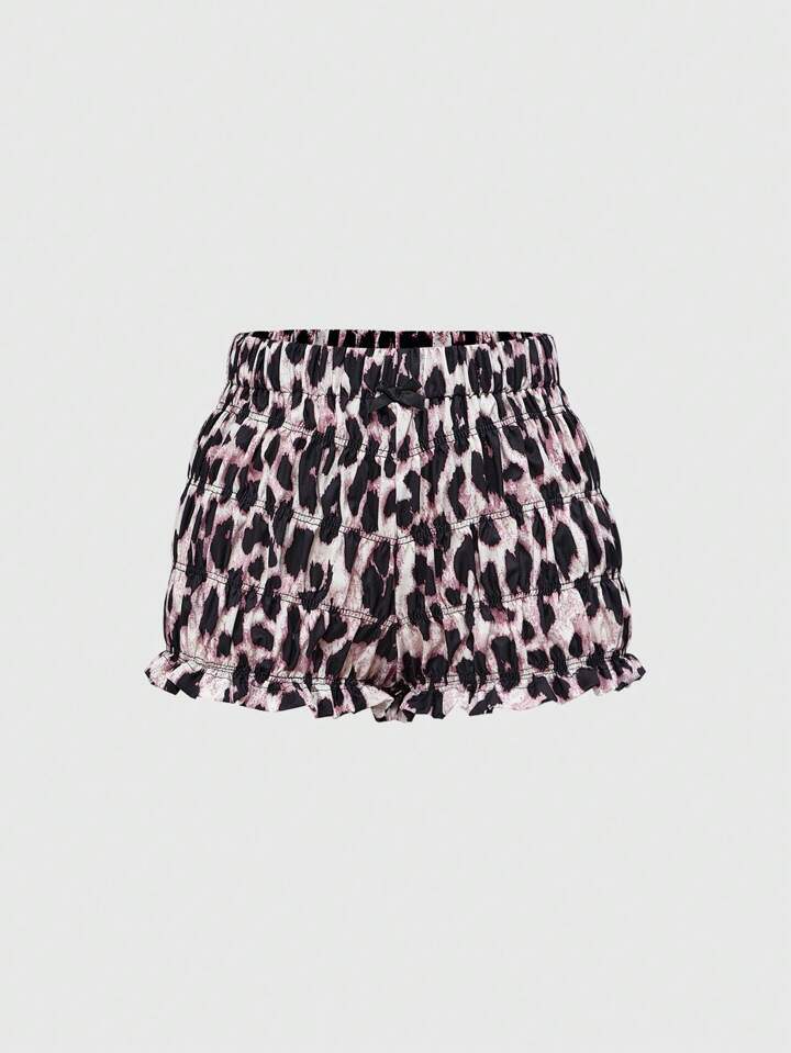 Grunge Punk Dark Punk Leopard Print Ruched Shorts Sleepwear Bottom