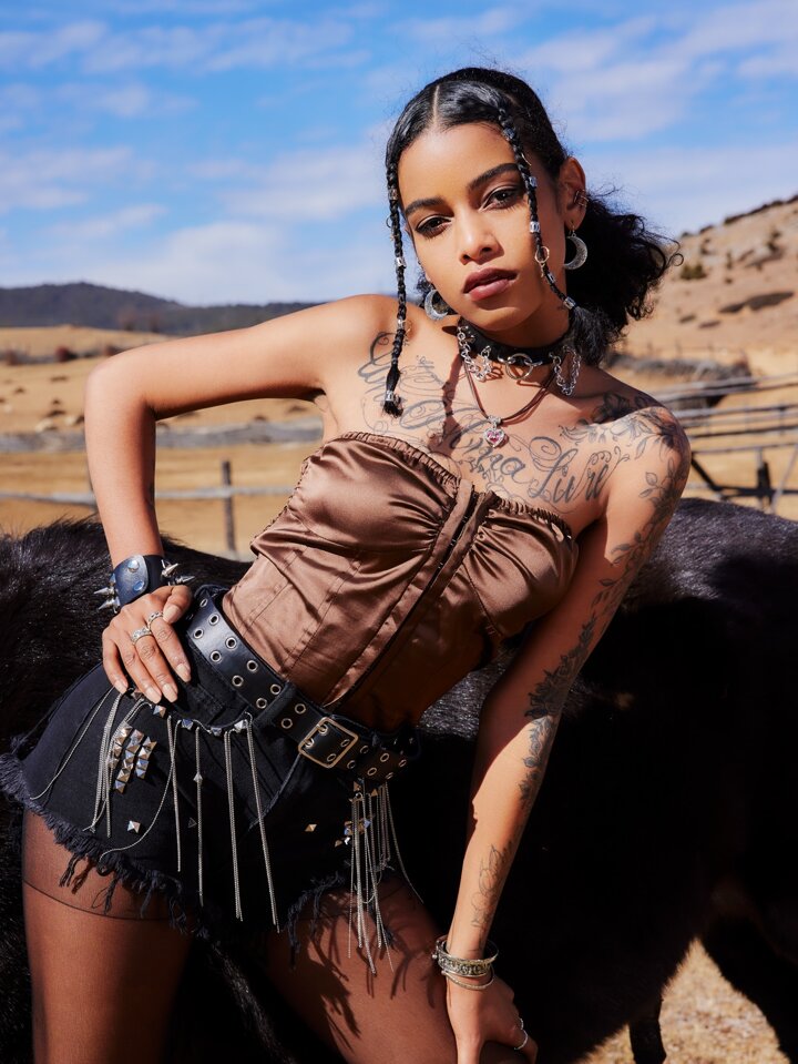 Goth Solid Satin Hook And Eye Crop Tube Top