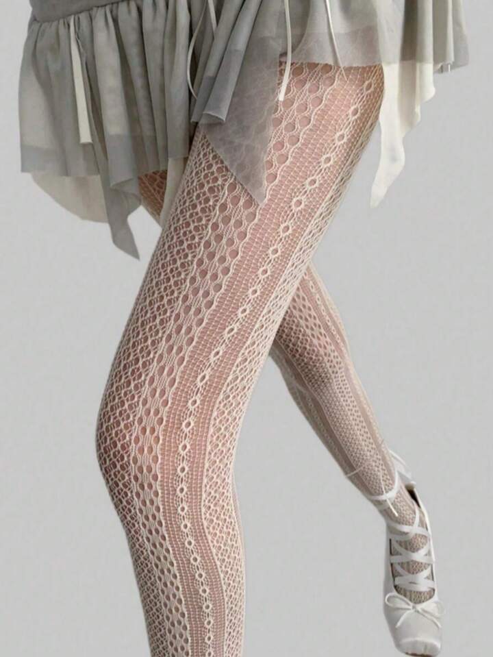 Kawaii White Floral Pattern High Elasticity Fishnet Pantyhose