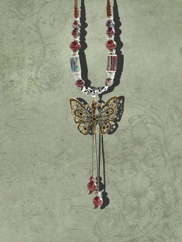 Fairycore 1pc Boho Butterfly Charm Necklace For Women For Daily Decoration