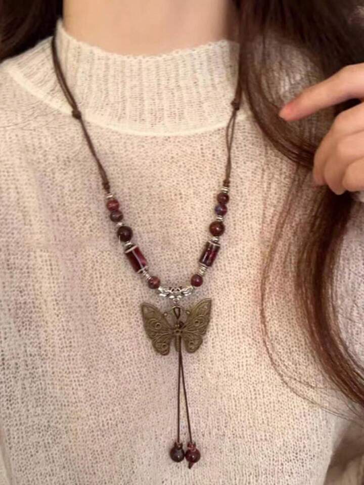 Fairycore 1pc Boho Butterfly Charm Necklace For Women For Daily Decoration