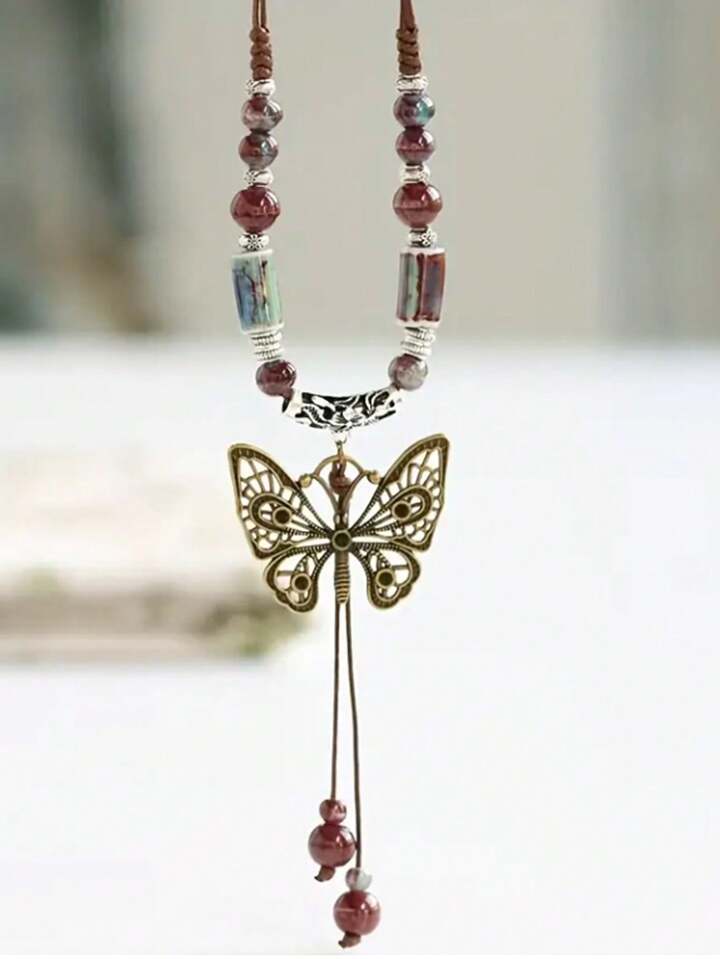 Fairycore 1pc Boho Butterfly Charm Necklace For Women For Daily Decoration