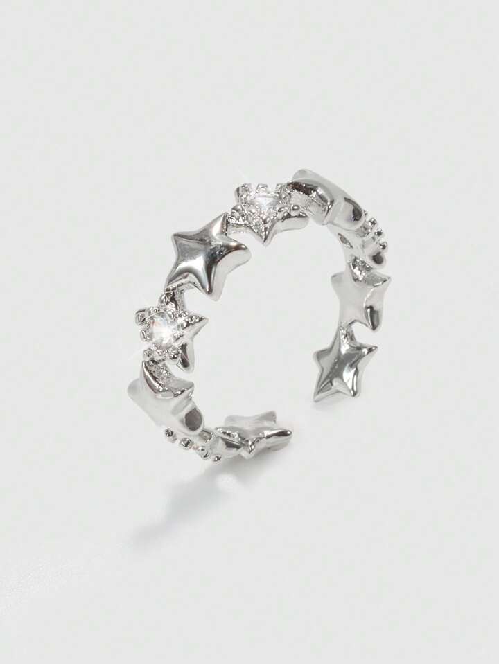 Grunge Punk 1pc Fashionable Star Shaped Zirconia Ring For Women