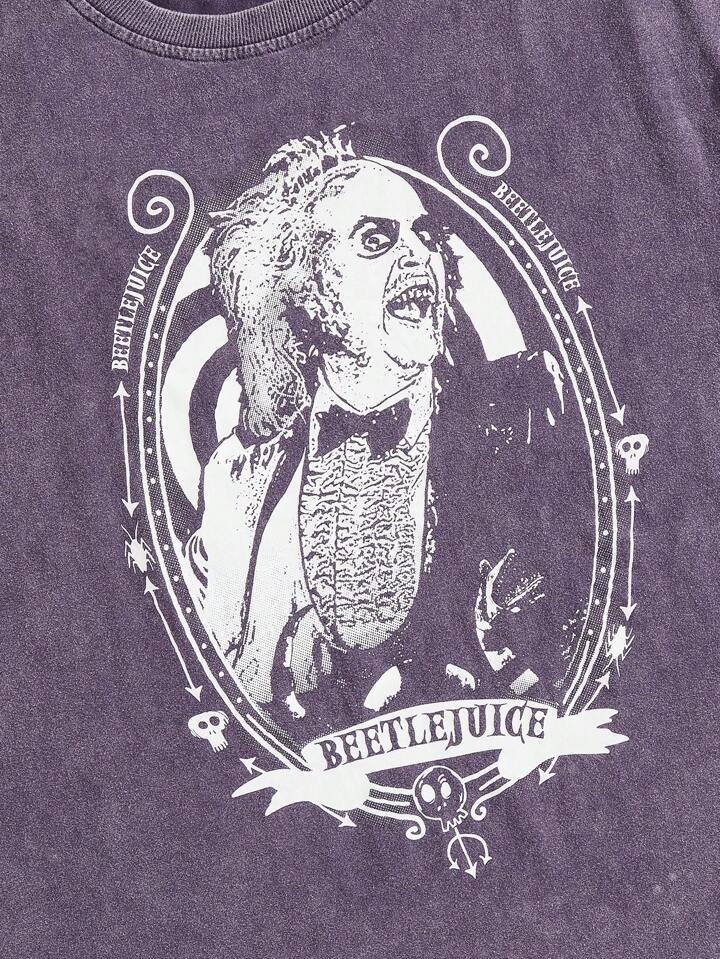 Beetlejuice | ROMWE Men's Casual Loose Fit Figure Graphic & Letter Print Short Sleeve T-Shirt, Summer 3 Beetlejuice | ROMWE Men's Casual Loose Fit Figure Graphic & Letter Print Short Sleeve T-Shirt, Summer
