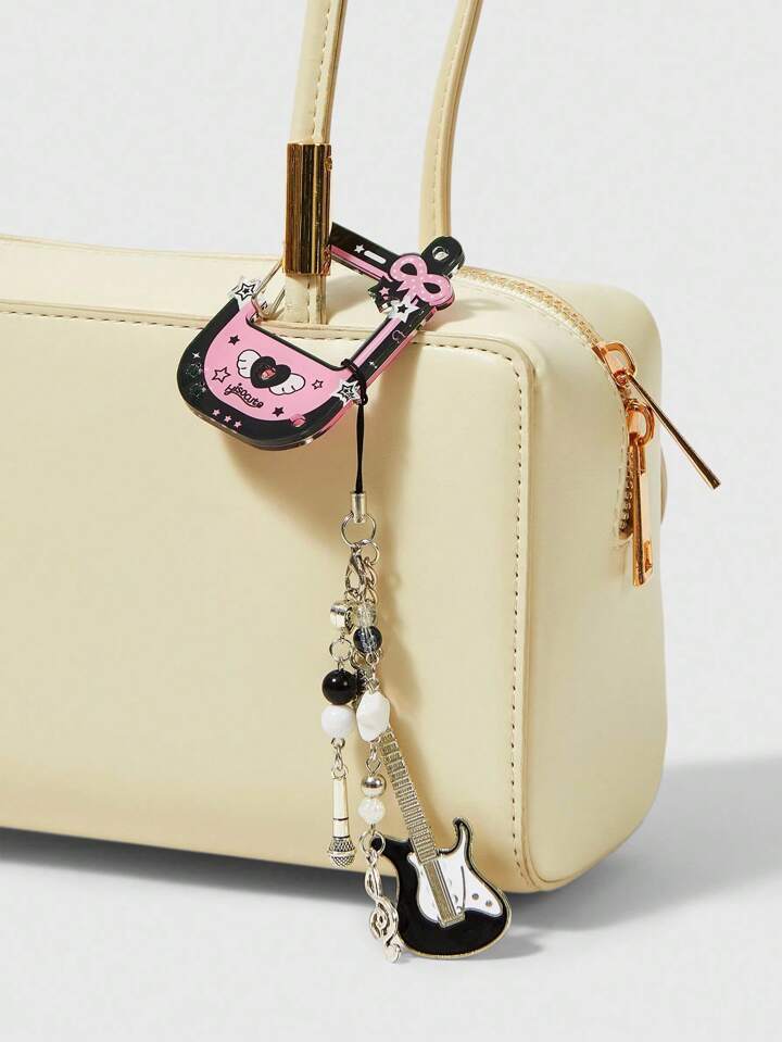Kawaii 1pc Y2K Style Acrylic Star Guitar Instrument Pendant, Cute Stylized Phone Charm Accessory