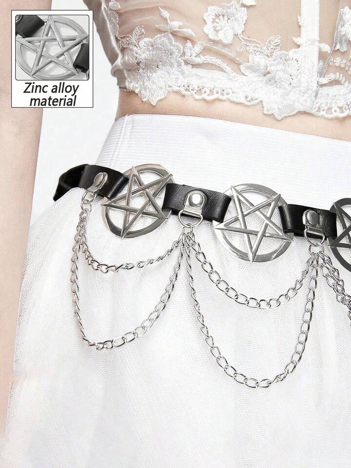 1pc Ladies' Black Hollow Out Five-Pointed Star Decorated Gothic Style Belt For Dress With Versatile Daily Use, Halloween