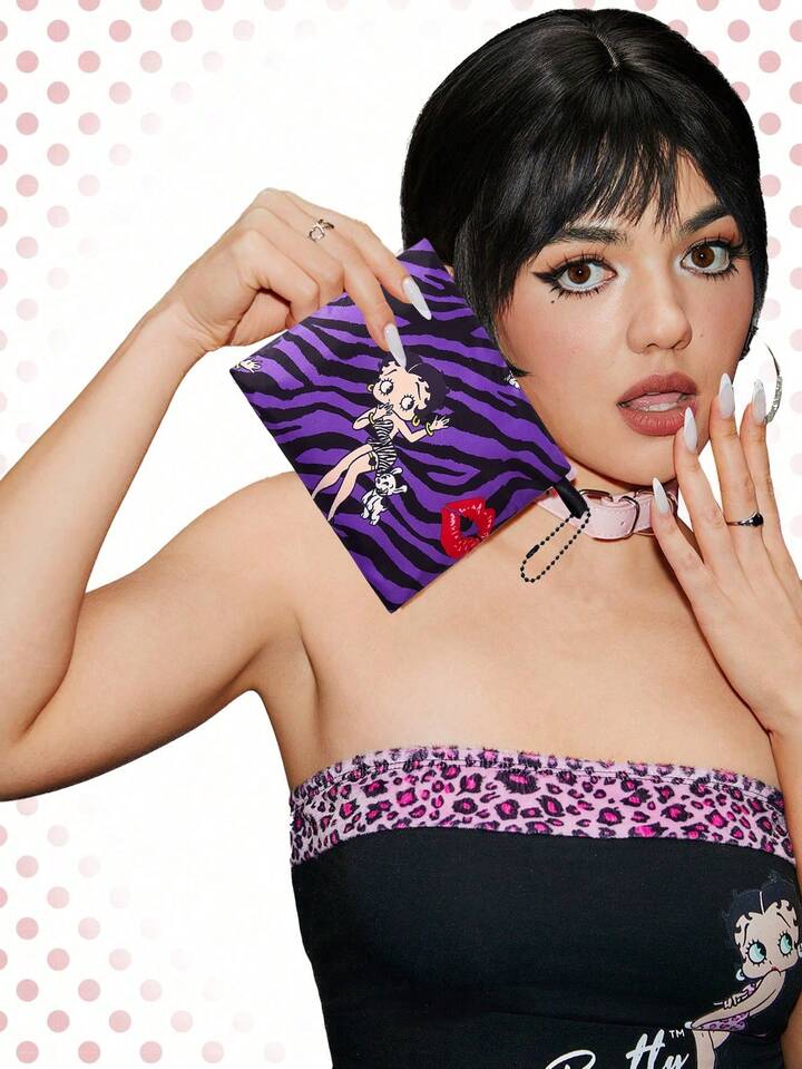 Betty Boop | ROMWE Large Capacity Foldable Tote Bag With Coin Pouch, Portable Shopping Bag , Purple 6 Betty Boop | ROMWE Large Capacity Foldable Tote Bag With Coin Pouch, Portable Shopping Bag , Purple