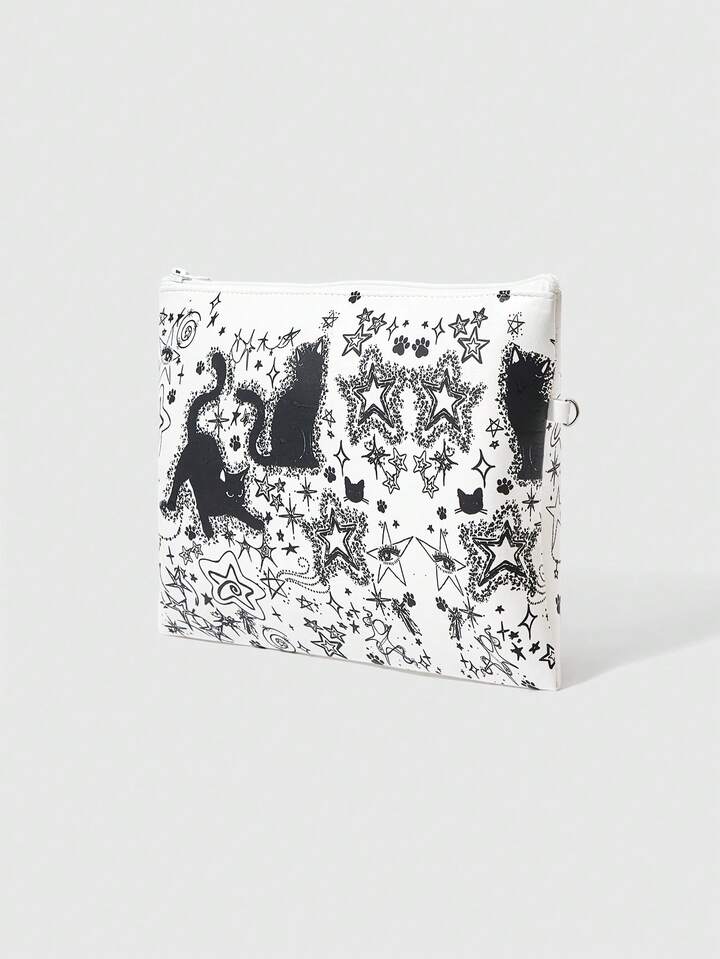 Grunge Punk 1pc White Handpainted Cat Women Clutch Bag