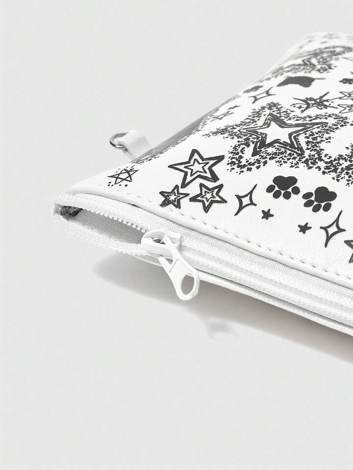 Grunge Punk 1pc White Handpainted Cat Women Clutch Bag