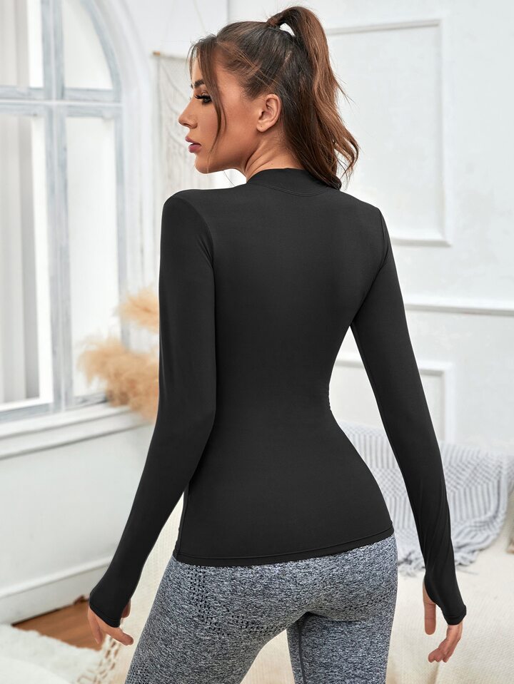 Half Zipper Thumb Hole Sports Pullover Black Zip Up Sweatshirts