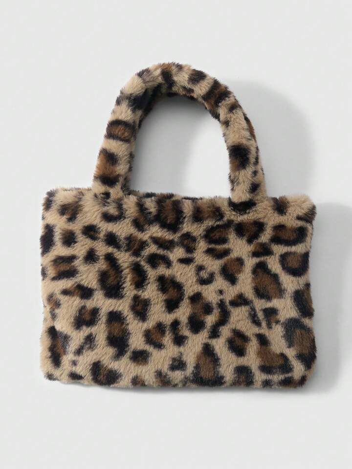 Goth 1pc Y2K Retro Fashionable Personalized Sweet Cool Girl Lazy Chic Series Autumn/Winter Large Capacity Brown Faux Fur Leopard Tiger Animal Print Magnetic Snap DIY Handbag Shoulder Tote Bag, Suitable For Women Daily Commute, Holiday Gift