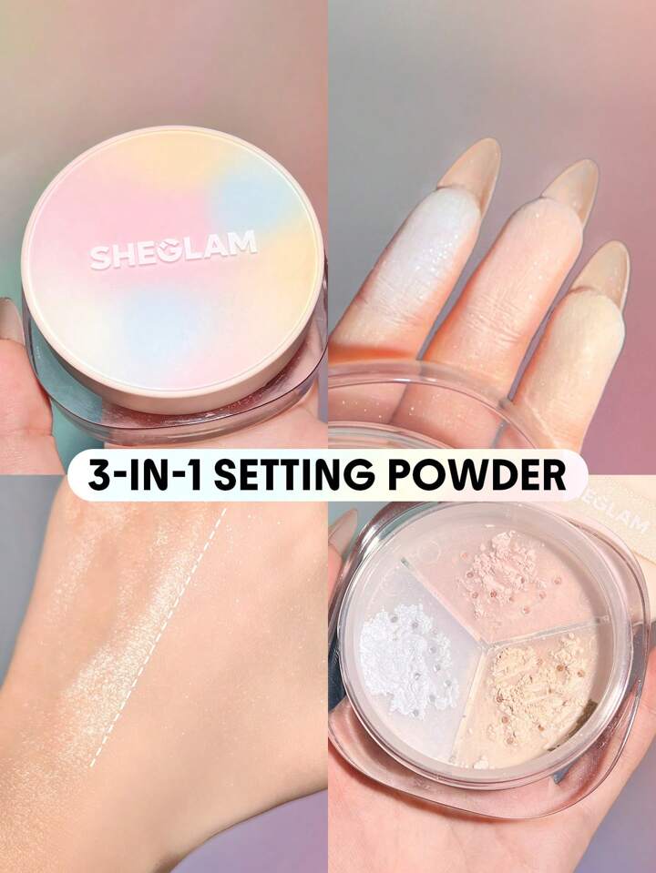 Radiance Ring 3-In-1 Correcting Setting Powder 3-In-1 Brightening Oil Control Loose Setting Powder Matte Poreless Waterproof Long Lasting Brand Beauty Makeup Face Paint Cosmetic For Women Girls Perfect For Winter Spring Ideal For Y2K Fancy Fashion Suitable For Birthday Gift Party Ready Best Color