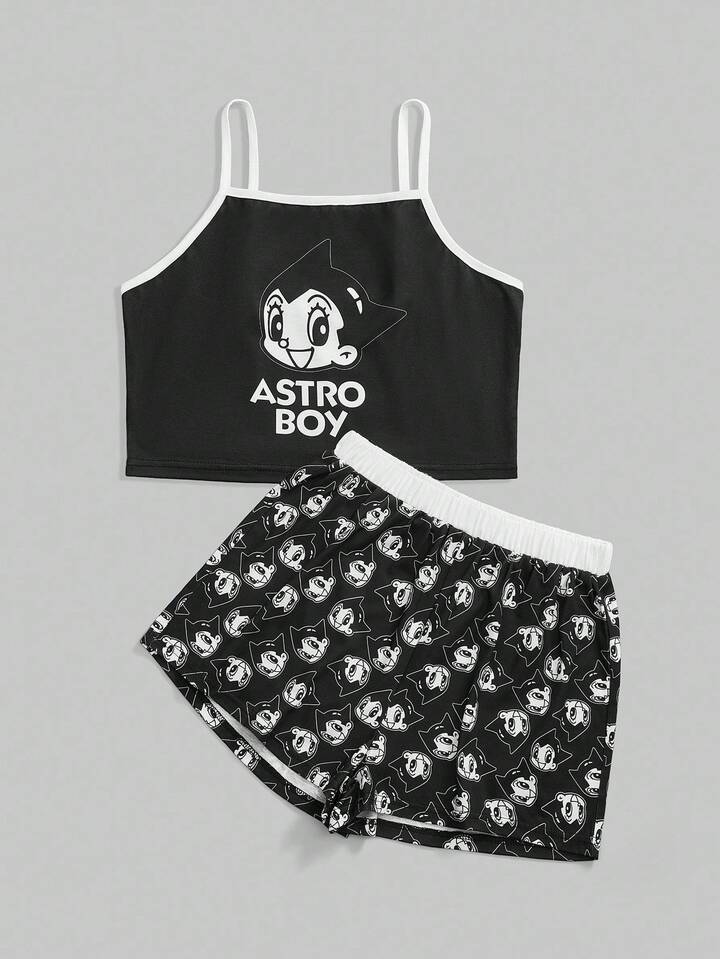 Astro Boy X ROMWE Cartoon Figure Graphic Cami Top And Shorts Pajama Set