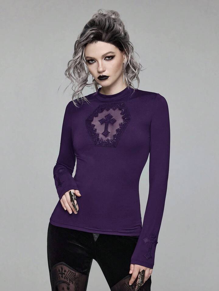 Gothic Cross Hollow Embroidered Sleeveless Top For Women