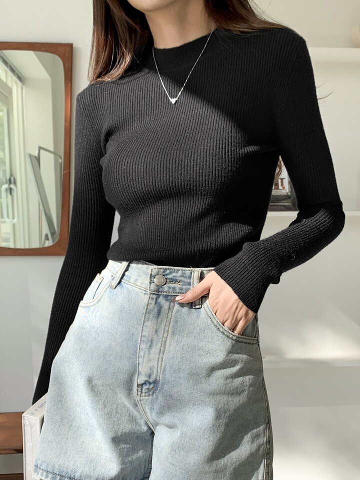 Business Casual Style Solid Color Stand Collar Slim Fit Sweater,Long Sleeve Tops,Fall Clothes 7 Business Casual Style Solid Color Stand Collar Slim Fit Sweater,Long Sleeve Tops,Fall Clothes