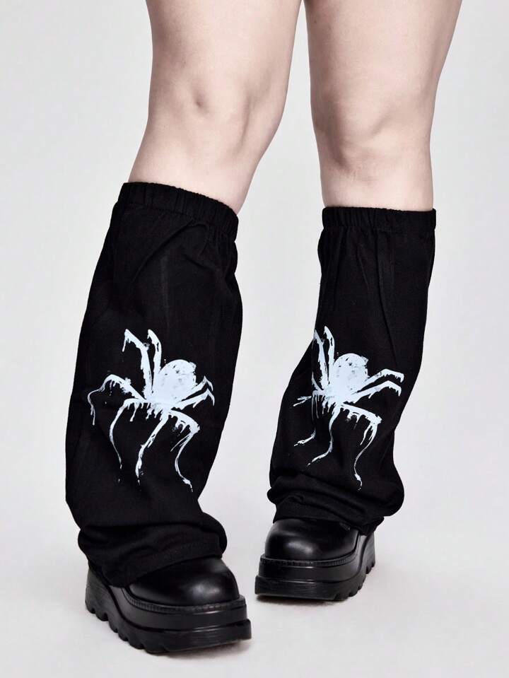 Grunge Punk 1 Pair Black Spider Design Fashionable Women Leg Warmers, Halloween