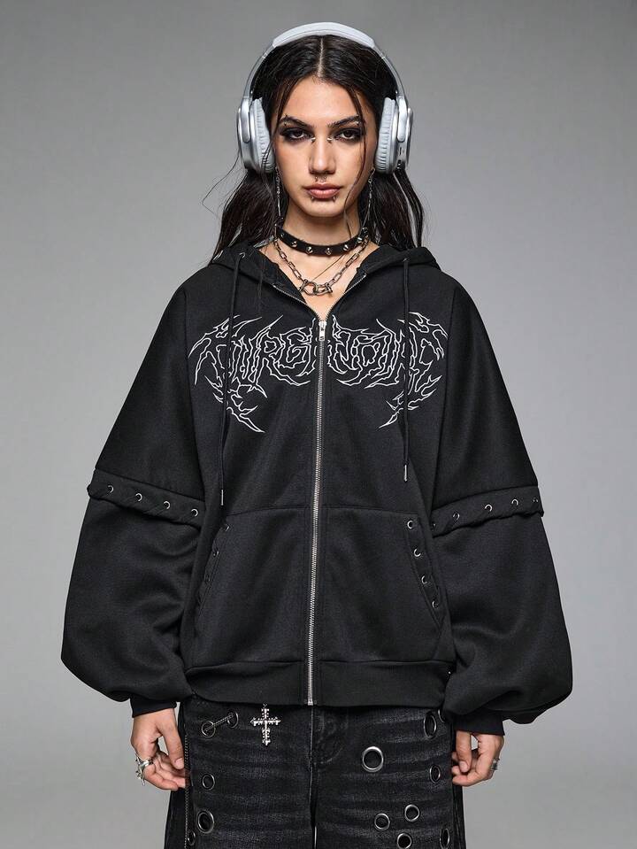Grunge Punk 2-In-1 Sweatshirt With Eyelet Lace-Up Detail