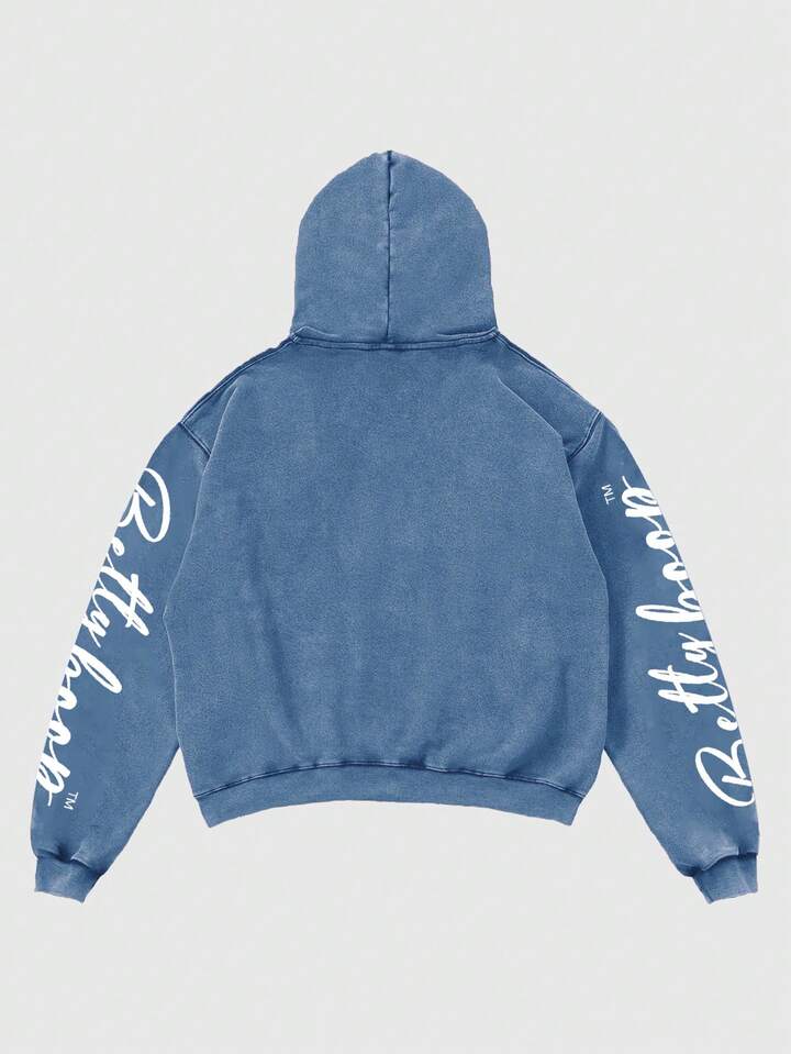 Betty Boop | ROMWE Men's Washed Letter & Figure Graphic Loose Fit Hoodie 2 Betty Boop | ROMWE Men's Washed Letter & Figure Graphic Loose Fit Hoodie