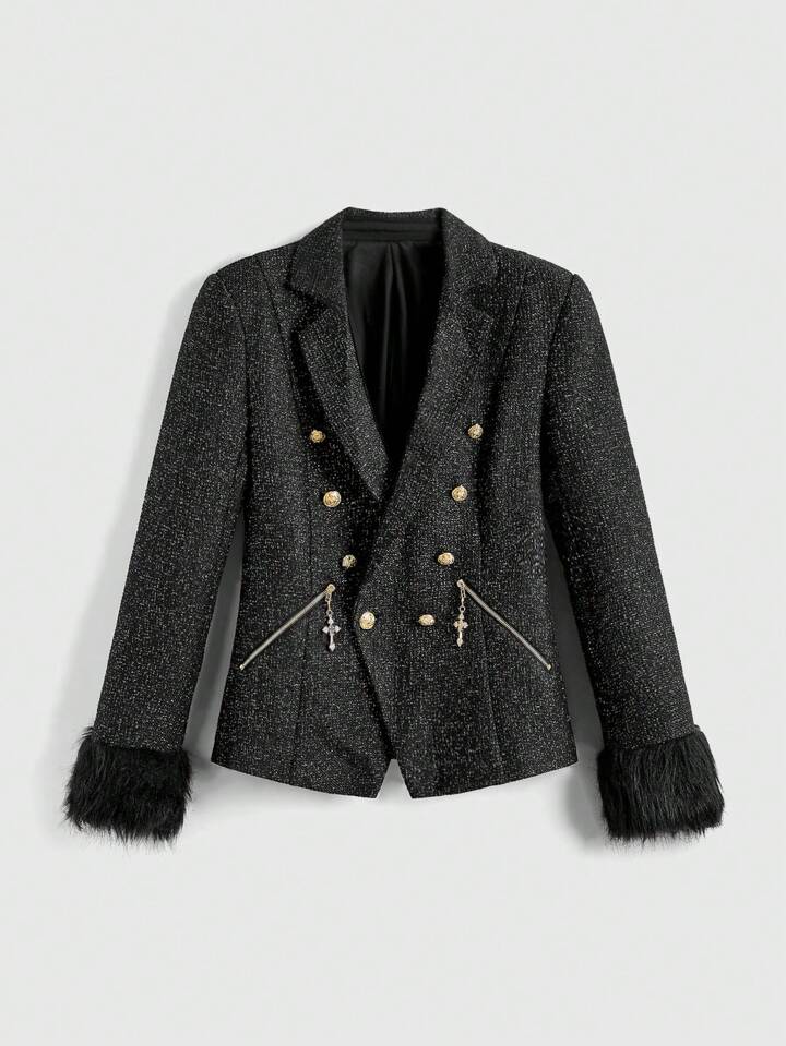 J-Fashion Women's Front Button Long Sleeve Lapel Simple Casual Blazer Jacket