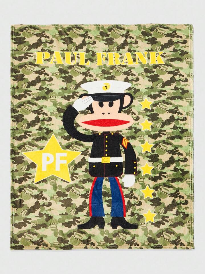 Paul Frank X ROMWE 1pc Customized Camouflage & Cartoon Letter Printed Sofa Blanket, Throw Blanket & Nap Blanket, Thickened Nap Air Conditioning Blanket