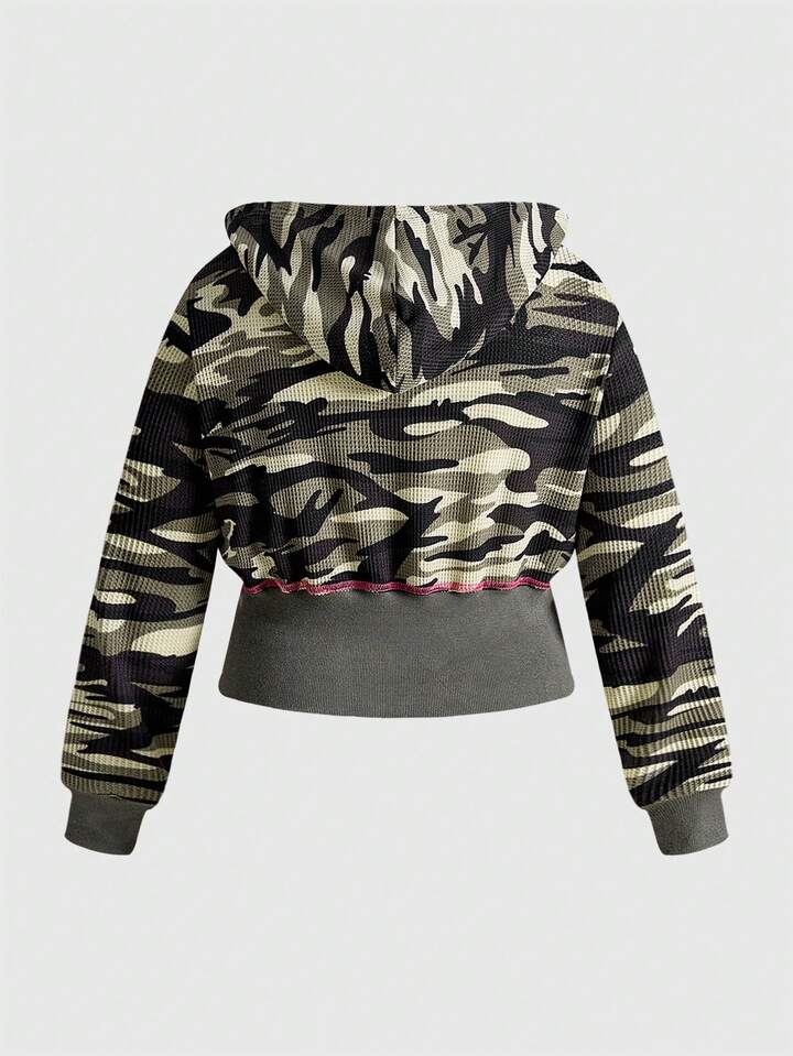 ROMWE Avant Plus Size Y2K Millennium Vintage Rhinestone Camo Print Long Sleeve Sweatshirt/Winter